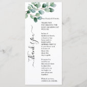 Modern Eucalyptus Greenery Wedding Menükarte (Rückseite)