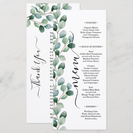 Modern Eucalyptus Greenery Wedding Menükarte (Vorne/Hinten)