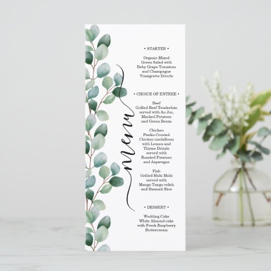 Modern Eucalyptus Greenery Wedding Menükarte (Stehend Vorderseite)
