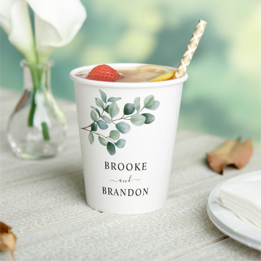 Modern Eucalyptus Greenery Wedding Pappbecher (In Situ)