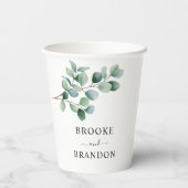 Modern Eucalyptus Greenery Wedding Pappbecher (Rückseite)