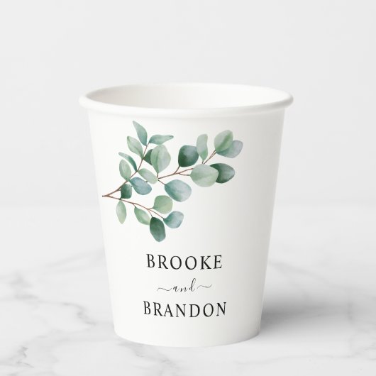 Modern Eucalyptus Greenery Wedding Pappbecher (Vorderseite)