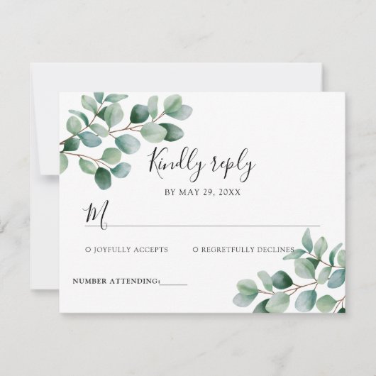 Modern Eucalyptus Greenery Wedding RSVP Karte (Vorderseite)
