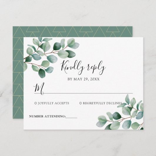 Modern Eucalyptus Greenery Wedding RSVP Karte (Vorne/Hinten)