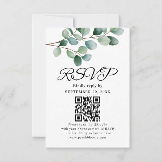 Modern Eucalyptus Greenery Wedding RSVP Karte (Vorderseite)