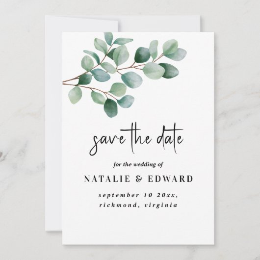 Modern Eucalyptus Greenery Wedding Save The Date (Vorderseite)