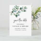 Modern Eucalyptus Greenery Wedding Save The Date (Stehend Vorderseite)