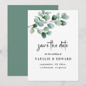 Modern Eucalyptus Greenery Wedding Save The Date (Vorne/Hinten)