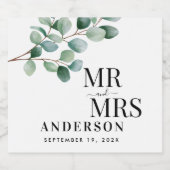 Modern Eucalyptus Greenery Wedding Schaumweinetikett (Einzelnes Label)