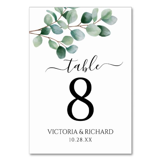 Modern Eucalyptus Greenery Wedding Tischnummer (Rückseite)