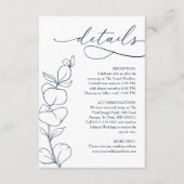 Modern Eucalyptus Navy Blue & White Wedding Detail Begleitkarte (Vorderseite)