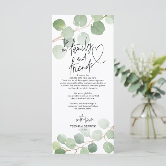 Modern eucalyptus Place Einstellung Danke Karte (Stehend Vorderseite)