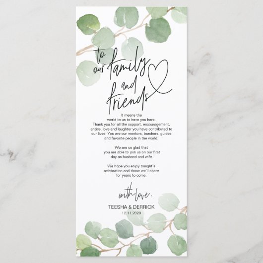 Modern eucalyptus Place Einstellung Danke Karte (Vorderseite)