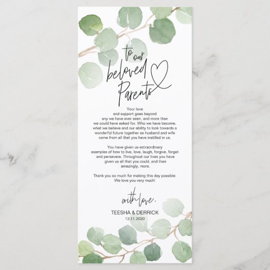 Modern eucalyptus Place Einstellung Danke Karte (Vorderseite)