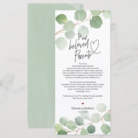 Modern eucalyptus Place Einstellung Danke Karte (Vorne/Hinten)