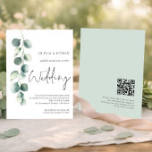 Modern Eucalyptus Script QR code Sage Wedding Einladung