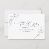 Modern Eucalyptus springs Navy Blue Wedding Dankeskarte (Vorderseite)