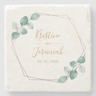 Modern Eucalyptus Watercolor Gold Script Hochzeit Steinuntersetzer