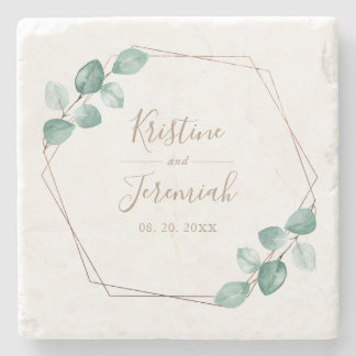 Modern Eucalyptus Watercolor Gold Script Hochzeit Steinuntersetzer