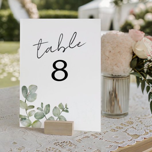 Modern Eucalyptus Watercolor Wedding Table Number Tischnummer