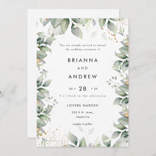 Modern Eucalyptus Wedding Invitation Einladung (Vorne/Hinten)