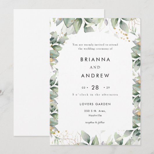 Modern Eucalyptus Wedding Invitation Einladung (Vorne/Hinten)