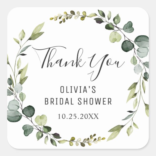 Modern Eucalyptus Wreath Brautparty Boho Quadratischer Aufkleber (Vorderseite)