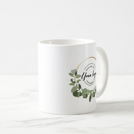 Modern Eucalyptus Wreath Custom Business Logo Kaffeetasse (VorderseiteRechts)