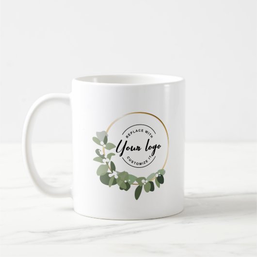 Modern Eucalyptus Wreath Custom Business Logo Kaffeetasse (Links)