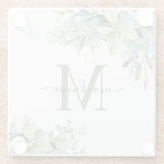 Modern Eukalyptus Botanisches Monogramm Glasuntersetzer (Rückseite)