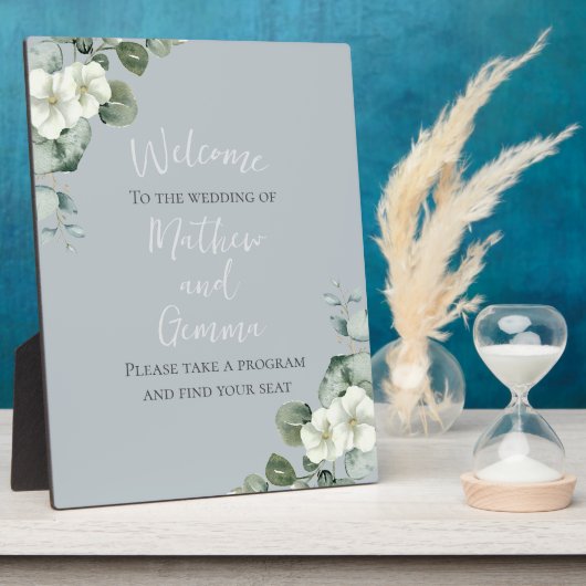 Modern Eukalyptus Design Wedding Sign Fotoplatte (Seite)