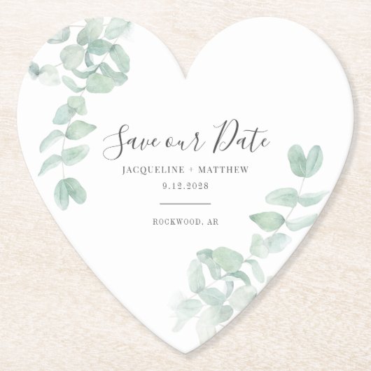 Modern Eukalyptus Greenery Bloral Save the Date Untersetzer (Vorderseite)