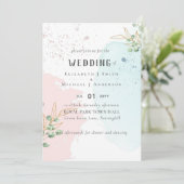 Modern Eukalyptus Greenery Blue Pink Wedding (Stehend Vorderseite)