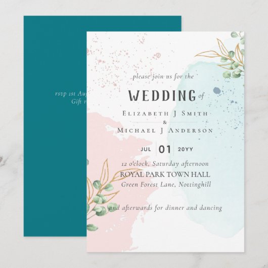 Modern Eukalyptus Greenery Blue Pink Wedding (Vorne/Hinten)