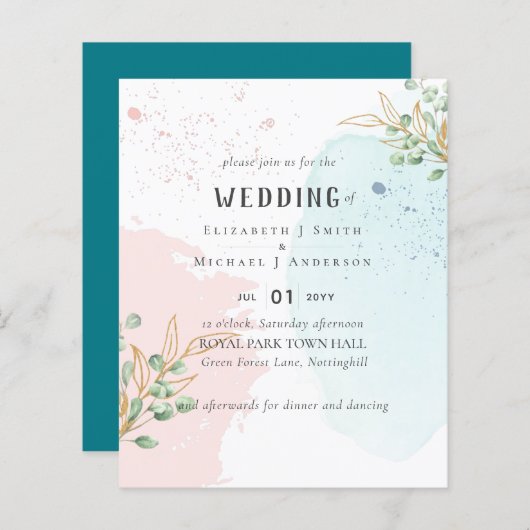 Modern Eukalyptus Greenery Blue Pink Wedding (Vorne/Hinten)