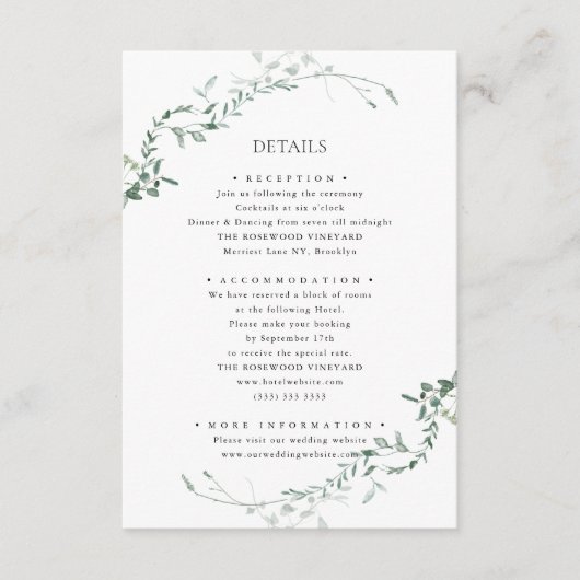 Modern Eukalyptus Greenery Eleganter Garten Hochze Begleitkarte (Vorderseite)