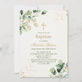 Modern Eukalyptus Greenery Gold Cross Taufen Einladung (Vorderseite)