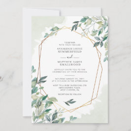 Modern Eukalyptus Greenery Gold Geometric Wedding Einladung