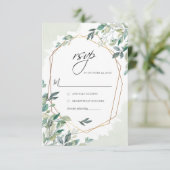 Modern Eukalyptus Greenery Gold Geometric Wedding RSVP Karte (Stehend Vorderseite)