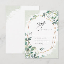 Modern Eukalyptus Greenery Gold Geometric Wedding RSVP Karte