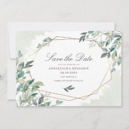 Modern Eukalyptus Greenery Gold Geometric Wedding Save The Date