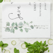 Modern Eukalyptus Script Keepake Save the Date Geschirrtuch (Gefaltet)