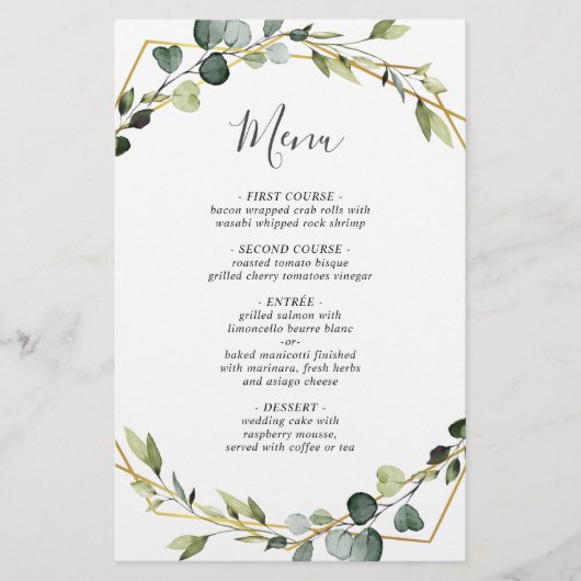 Modern Eukalyptus Wreath Wedding Boho Dinner Menu (Vorderseite)
