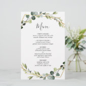 Modern Eukalyptus Wreath Wedding Boho Dinner Menu (Stehend Vorderseite)