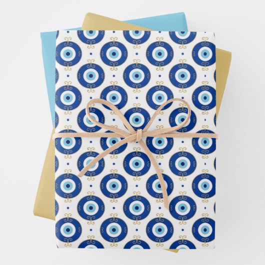 Modern Evil Eye Pattern Blue & Gold Protection Geschenkpapier Set (Beispiel)