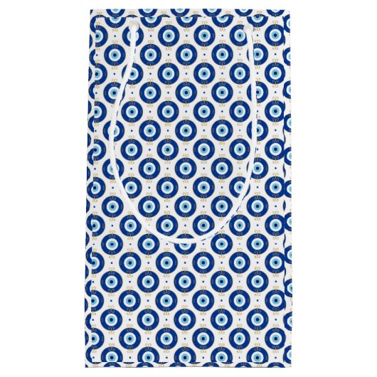 Modern Evil Eye Pattern Blue & Gold Protection Kleine Geschenktüte (Vorderseite)