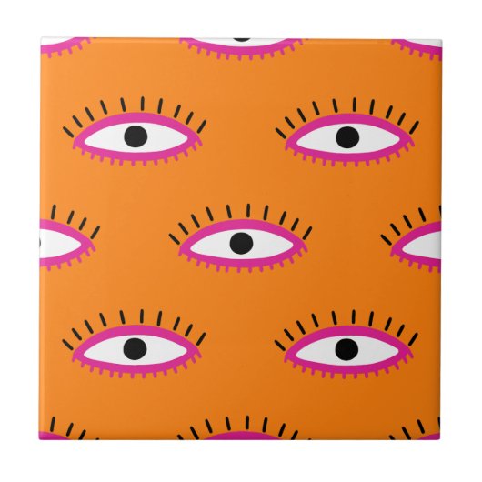 Modern Evil Eye Pattern Burnt Orange Boho Fliese (Vorderseite)