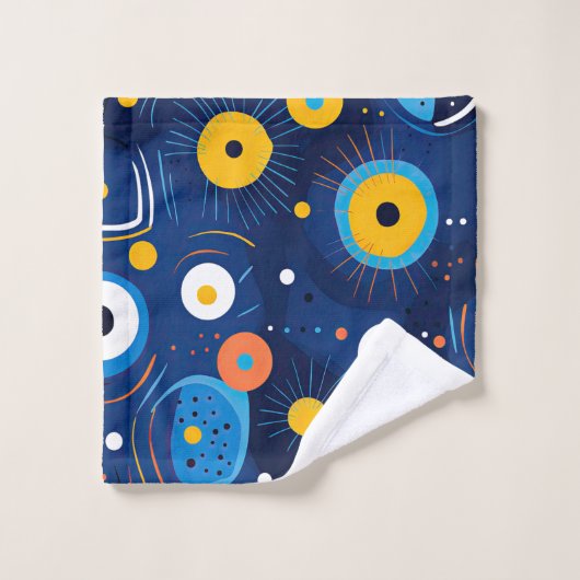 Modern Evil Eye Pattern Navy Blue BOHO Badhandtuch Set (Waschlappen)