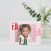 Modern Fa La La Christmas Foto | Rosa und Rot Postkarte (Stehend Vorderseite)