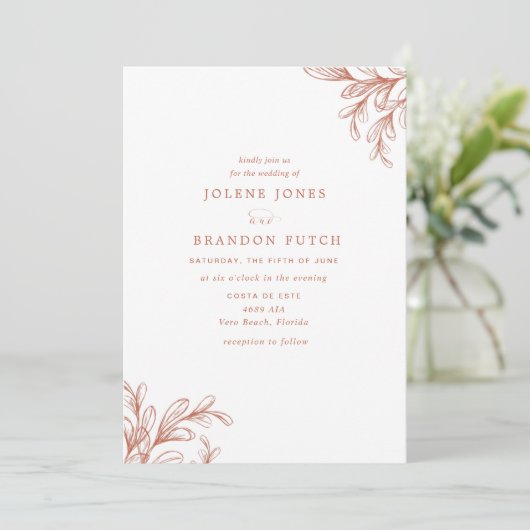 Modern Fall Burnt Orange Hochzeit Einladung (Stehend Vorderseite)